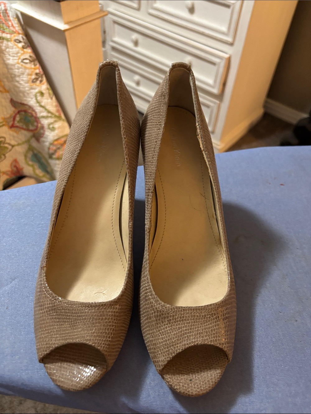 Calvin Klein Taupe Peep-Toe Heels